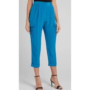 VTG Roberto Cavalli Silk High Waist Toreador Pants Cargo Jogger 12 Blue Y2K 90s